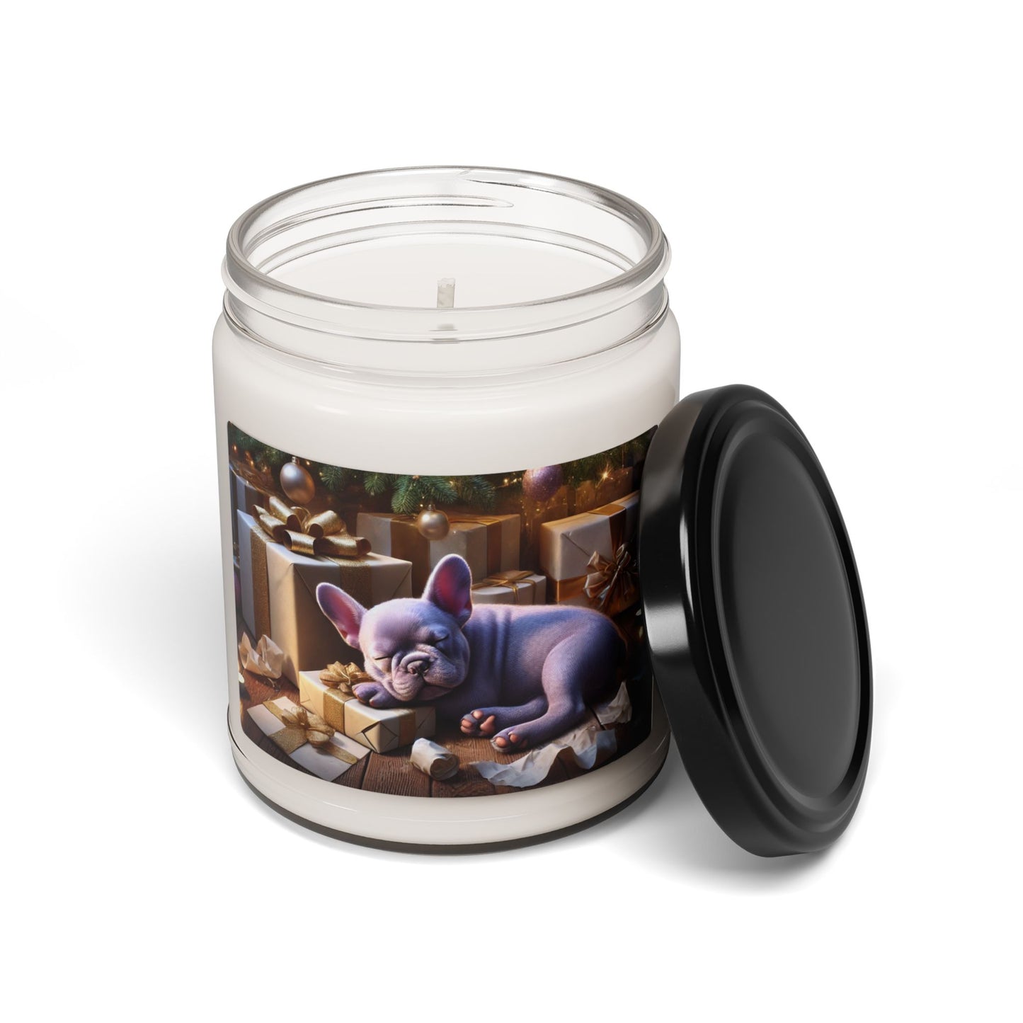 Holiday Scented Soy Candle with Sleeping Frenchie - 9oz