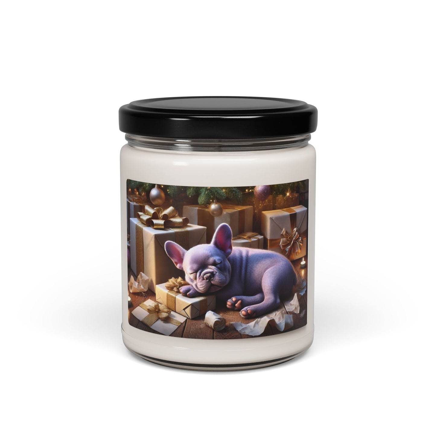 Holiday Scented Soy Candle with Sleeping Frenchie - 9oz