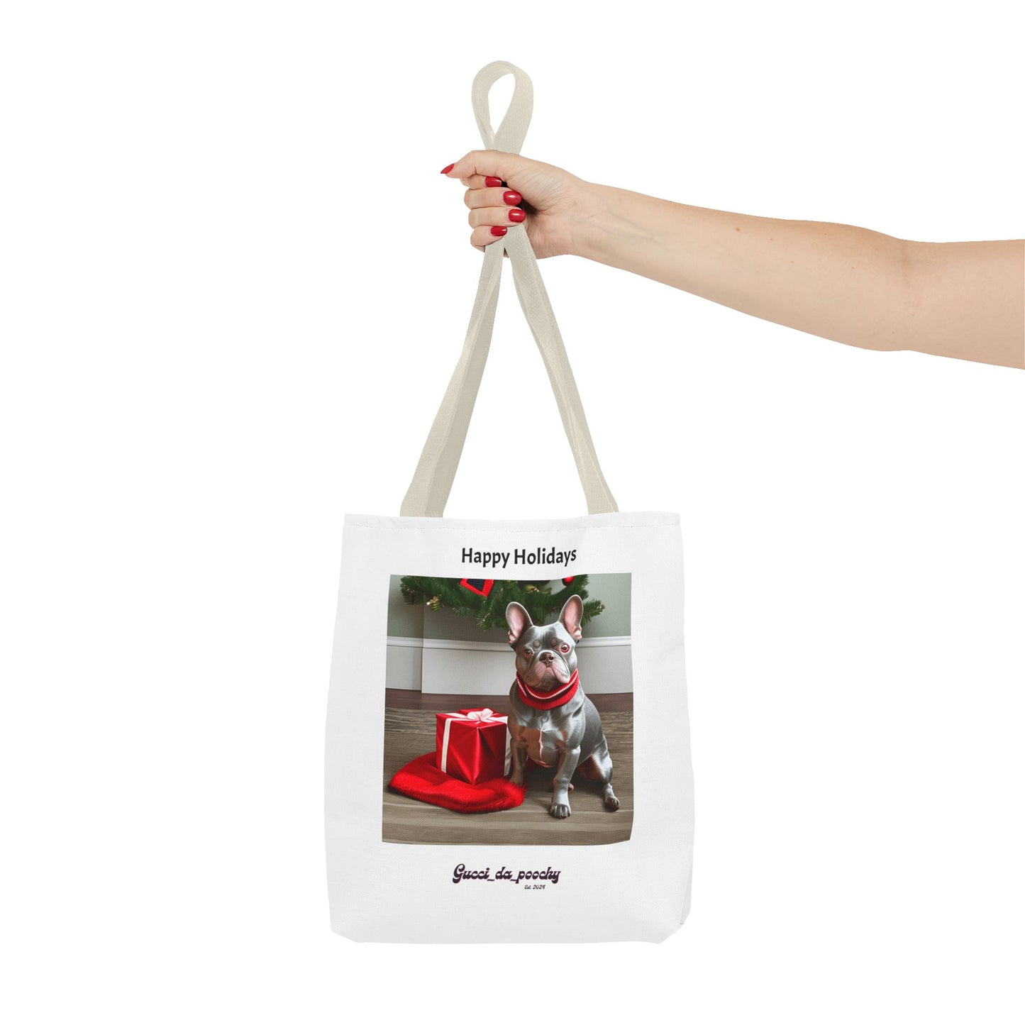 Lilac Blue Frenchie Holiday Tote Bag