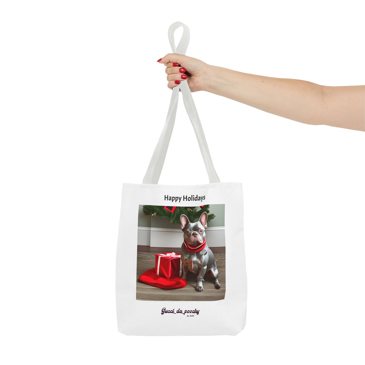 Lilac Blue Frenchie Holiday Tote Bag